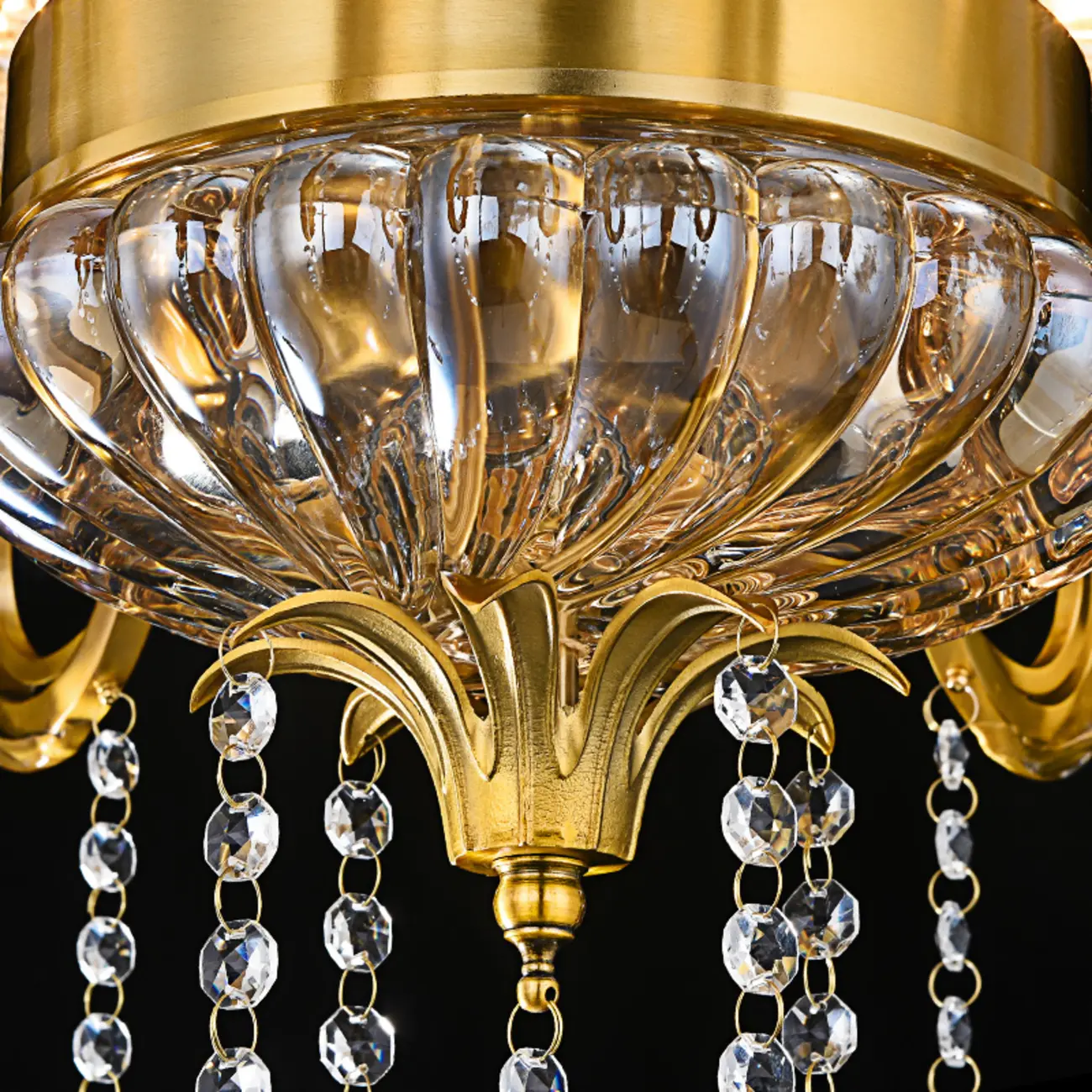 Gold Glass Crystal Chandelier Elegant Curved Luxury Image - 5 | homeyfad