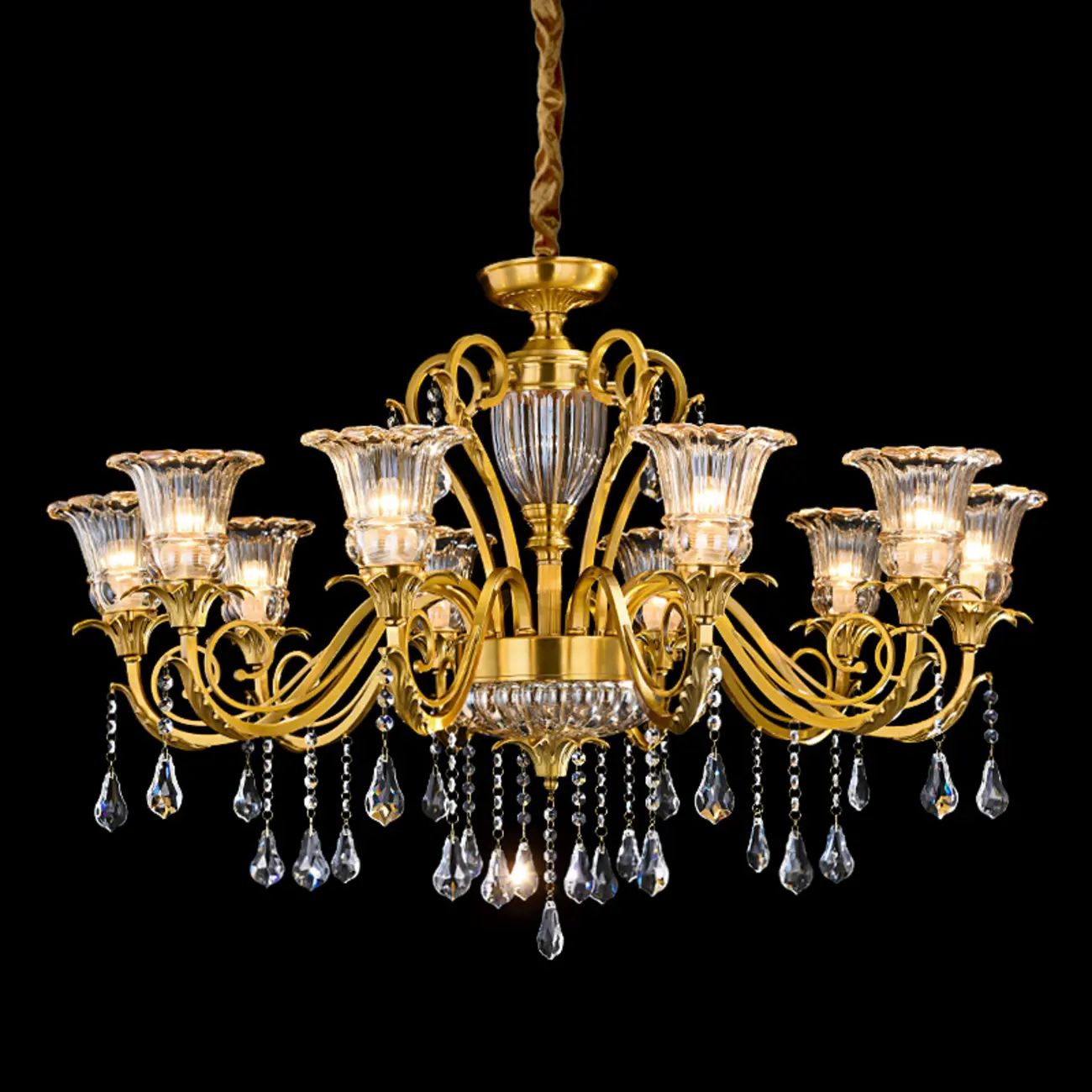 Gold Glass Crystal Chandelier Elegant Curved Luxury Image - 6 | homeyfad