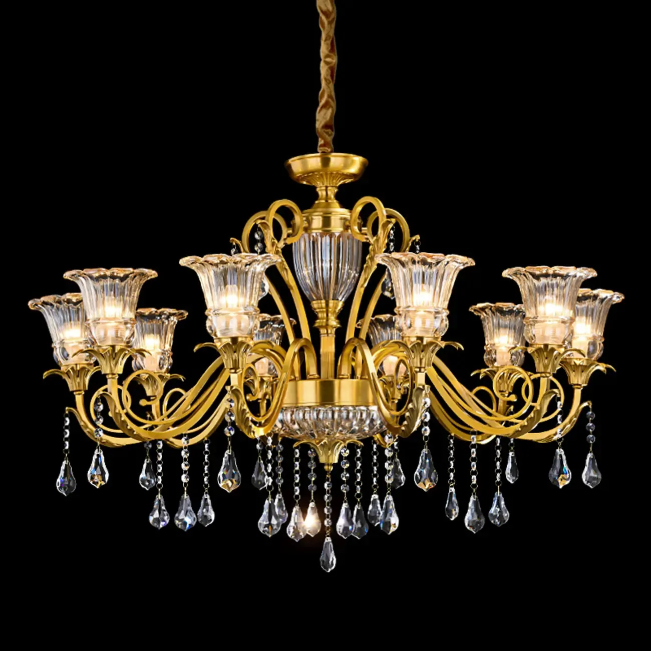 Gold Glass Crystal Chandelier Elegant Curved Luxury Image - 6