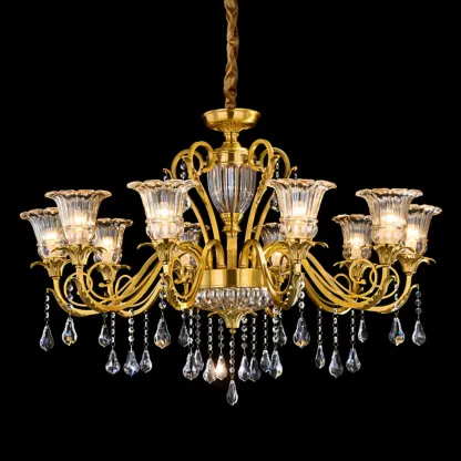 Gold Glass Crystal Chandelier Elegant Curved Luxury Image - 6