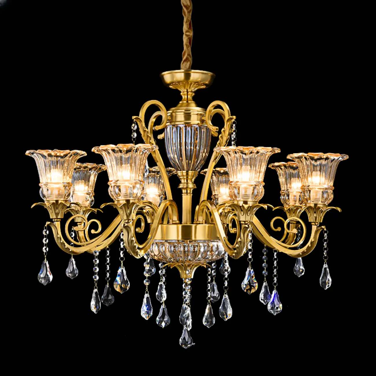 Gold Glass Crystal Chandelier Elegant Curved Luxury Image - 7 | homeyfad