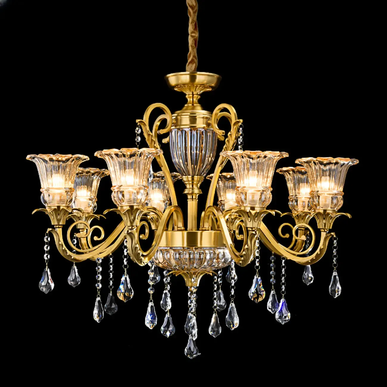 Gold Glass Crystal Chandelier Elegant Curved Luxury Image - 7