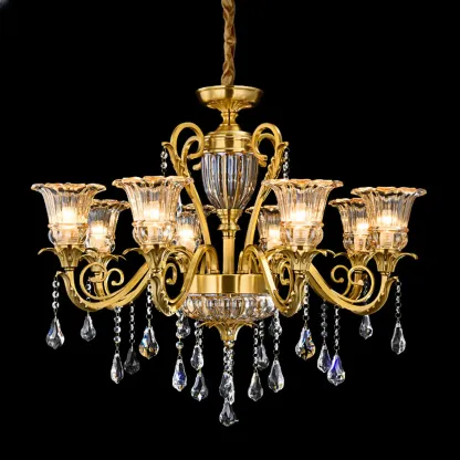 Gold Glass Crystal Chandelier Elegant Curved Luxury Image - 7
