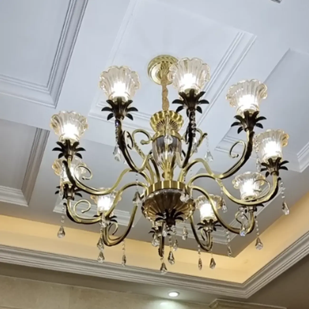 Gold Glass Crystal Chandelier Elegant Curved Luxury Image - 3