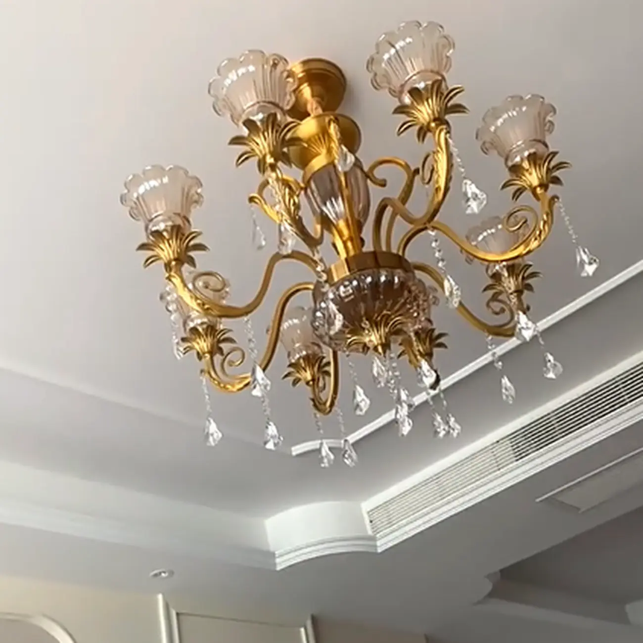 Gold Glass Crystal Chandelier Elegant Curved Luxury Image - 2 | homeyfad