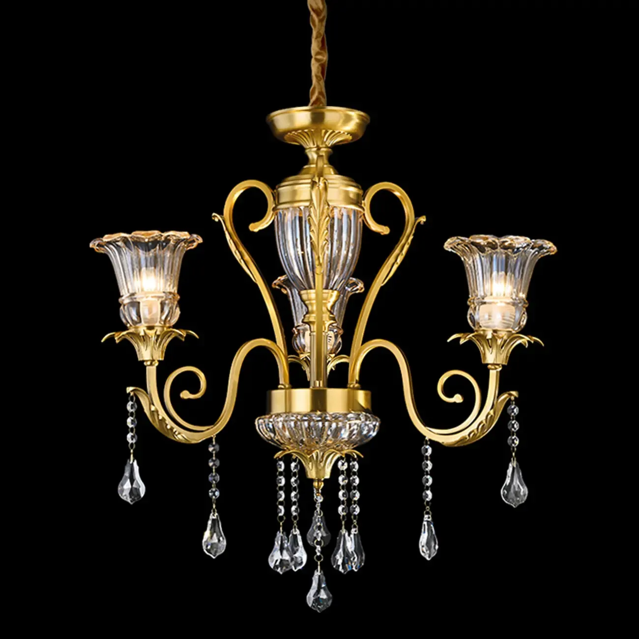 Gold Glass Crystal Chandelier Elegant Curved Luxury Image - 8