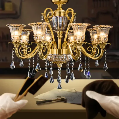 Gold Glass Crystal Chandelier Elegant Curved Luxury Image - 9