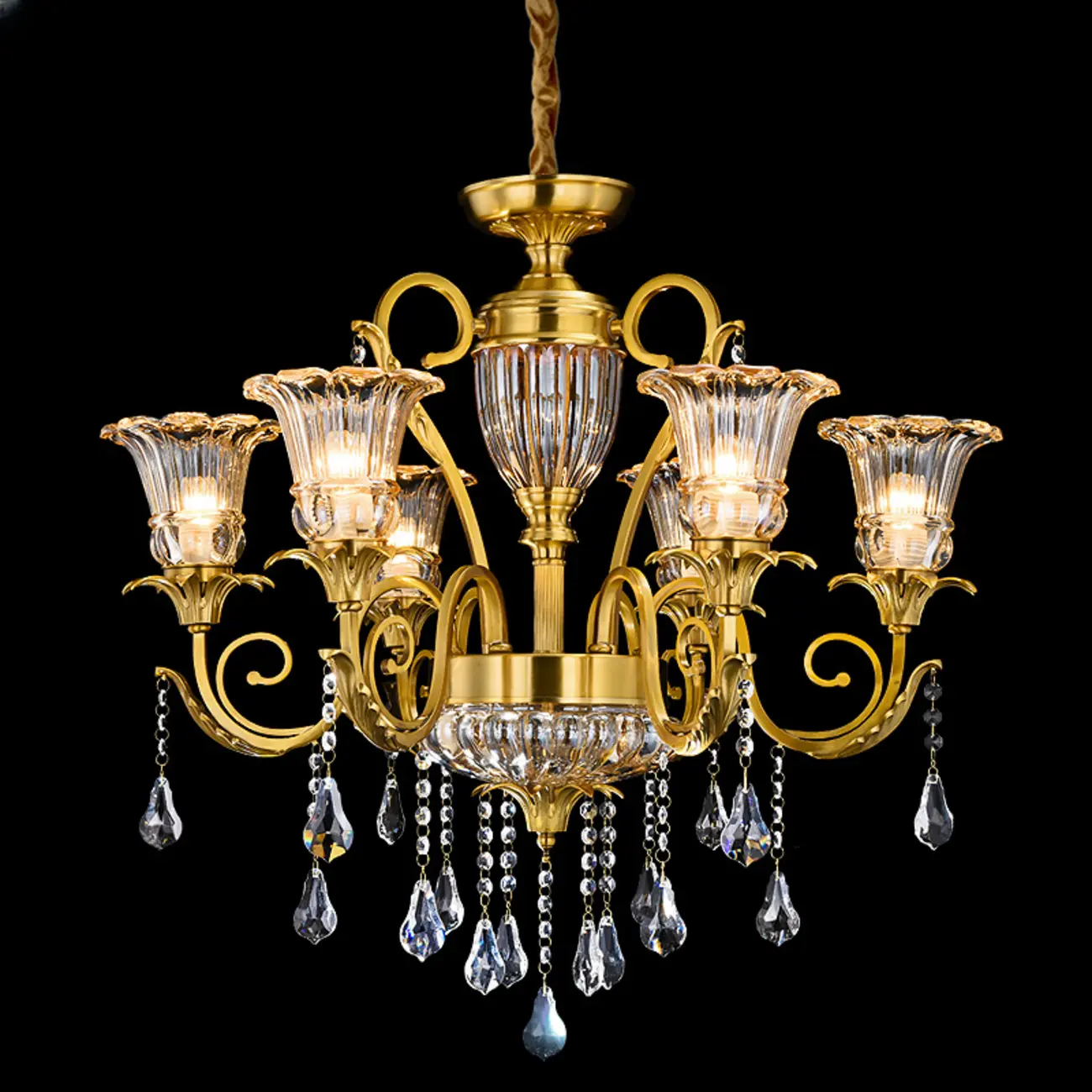 Gold Glass Crystal Chandelier Elegant Curved Luxury Image - 10 | homeyfad