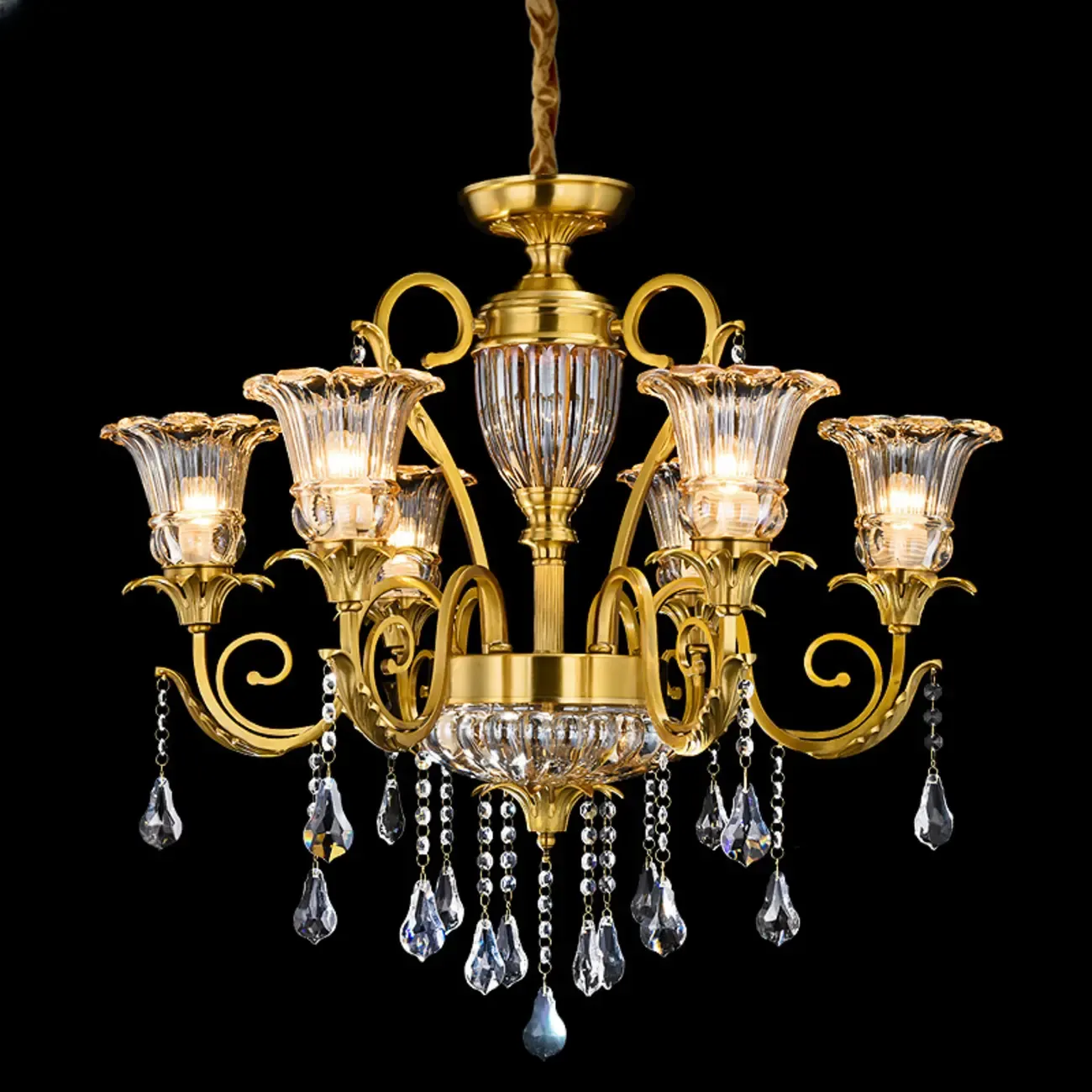 Gold Glass Crystal Chandelier Elegant Curved Luxury Image - 10