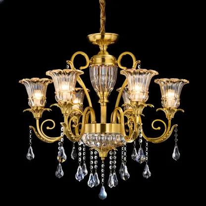 Gold Glass Crystal Chandelier Elegant Curved Luxury Image - 10