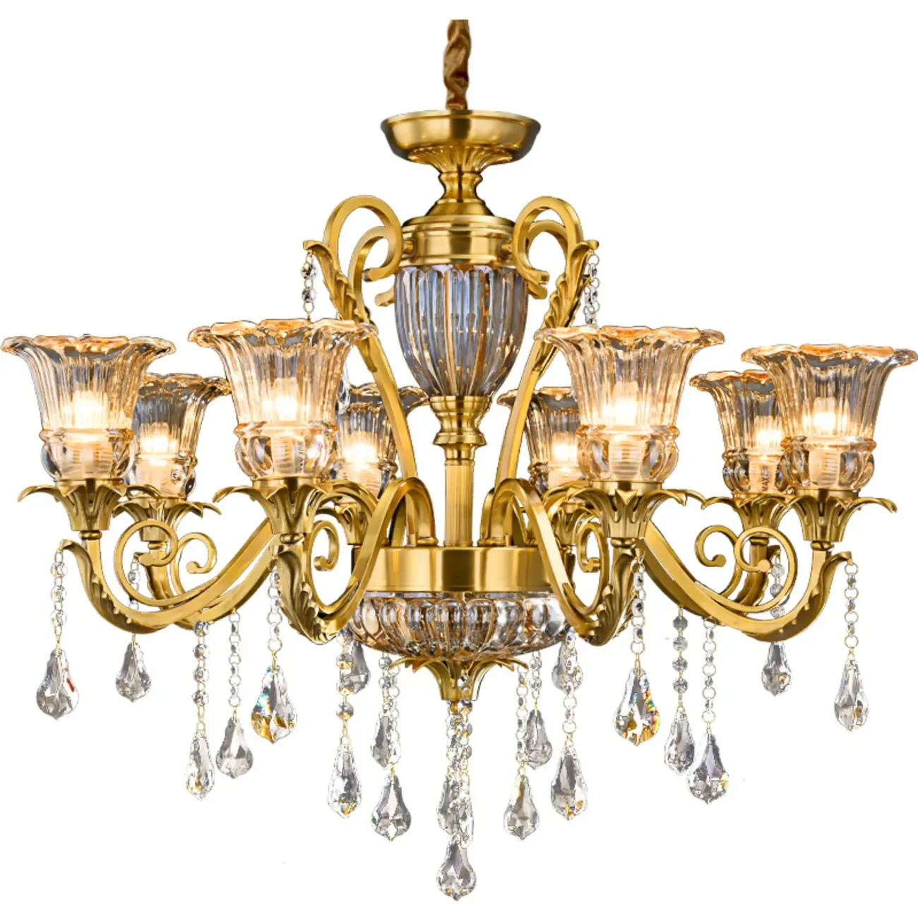 Gold Glass Crystal Chandelier Elegant Curved Luxury Image - 14