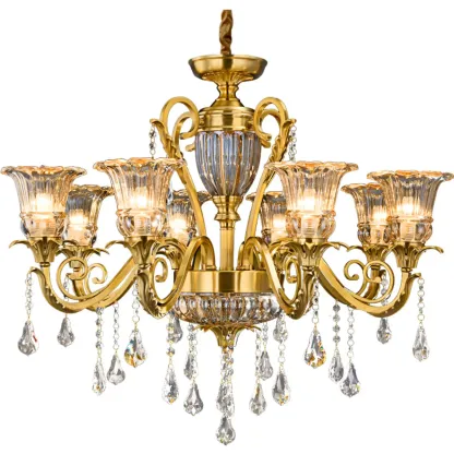 Gold Glass Crystal Chandelier Elegant Curved Luxury Image - 14