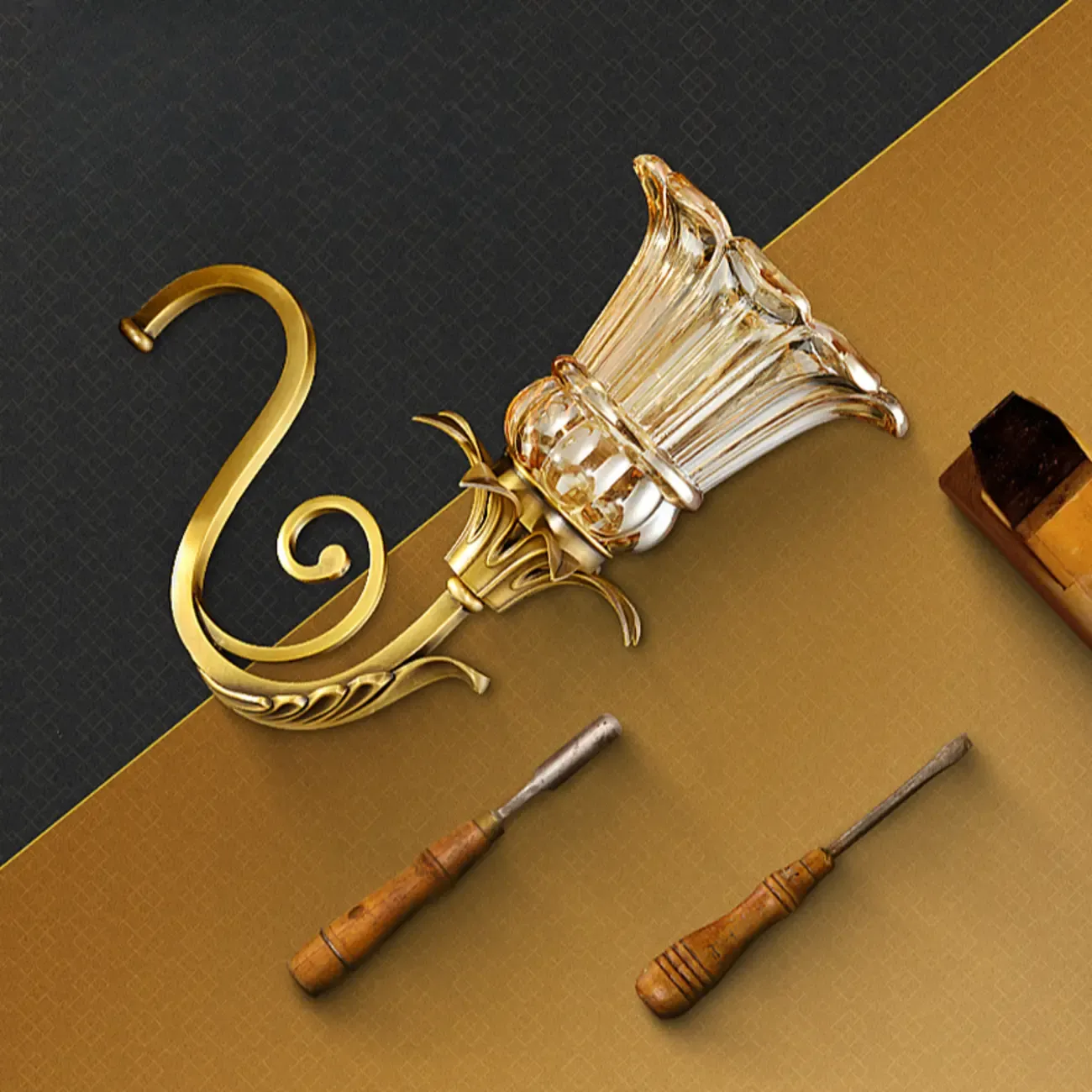 Gold Glass Crystal Chandelier Elegant Curved Luxury Image - 17