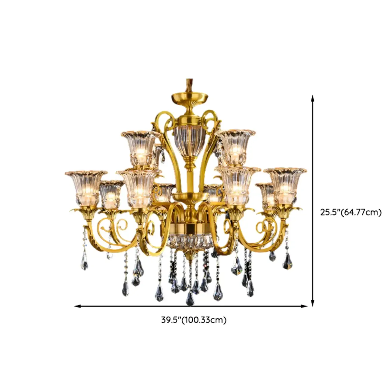 Gold Glass Crystal Chandelier Elegant Curved Luxury #size