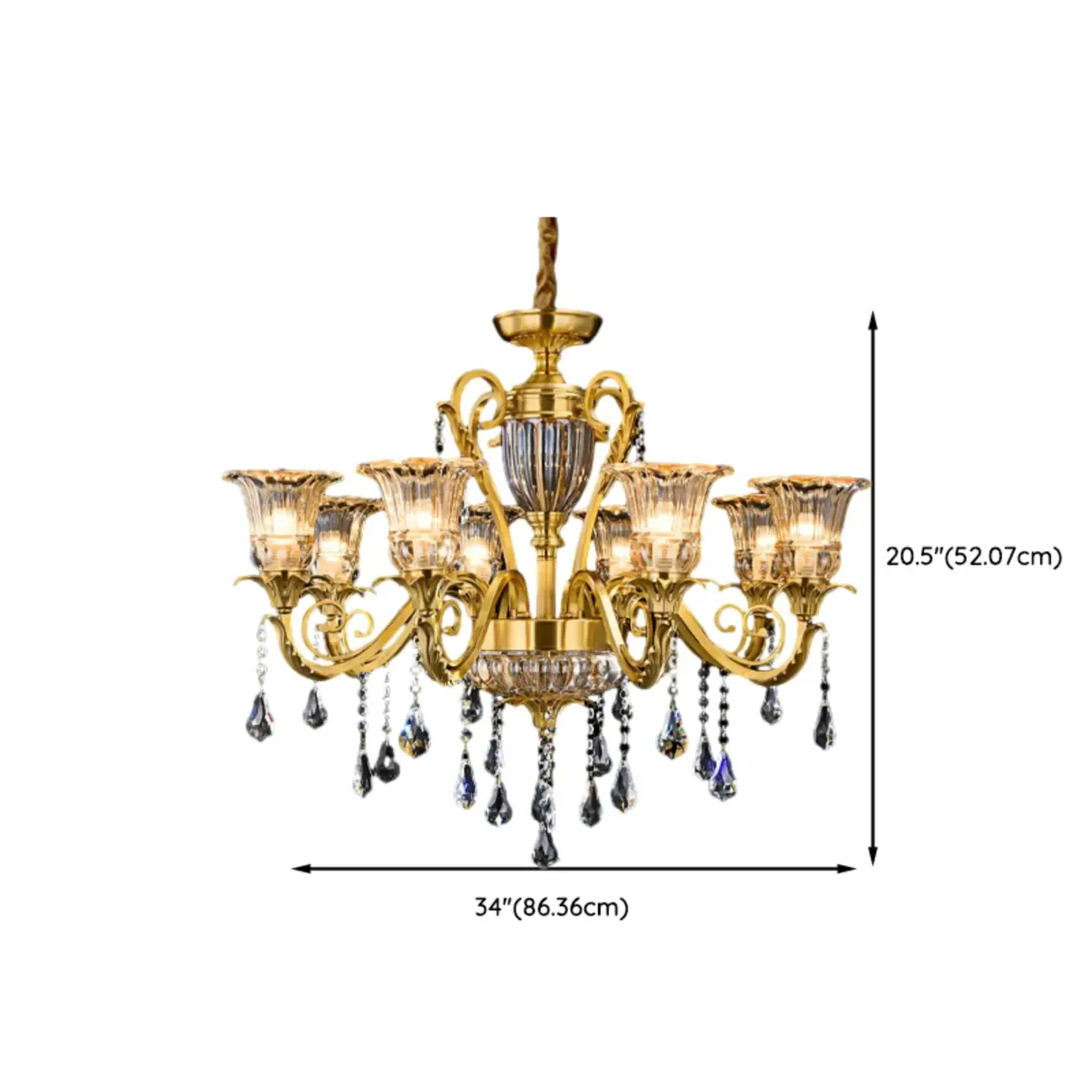 Gold Glass Crystal Chandelier Elegant Curved Luxury Image - 20