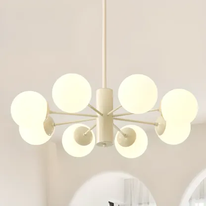 White Round Metal Modern Minimalist Chandelier Light Image - 1
