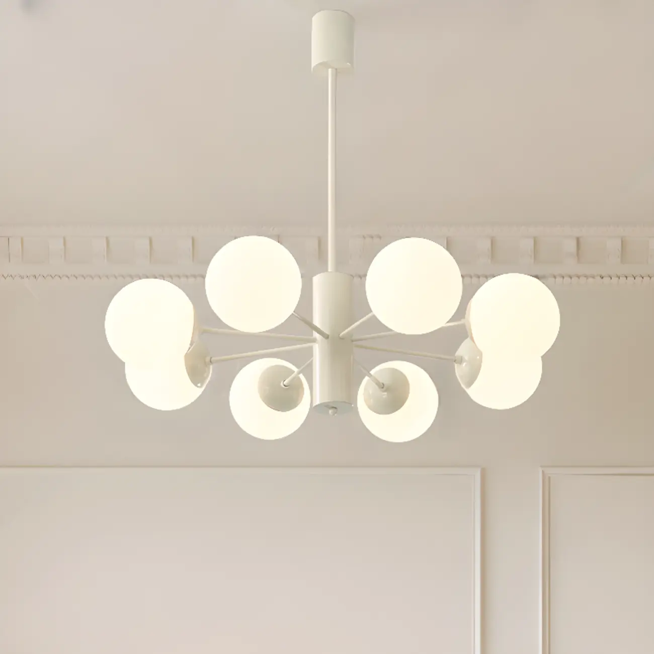 White Round Metal Modern Minimalist Chandelier Light Image - 3 | homeyfad