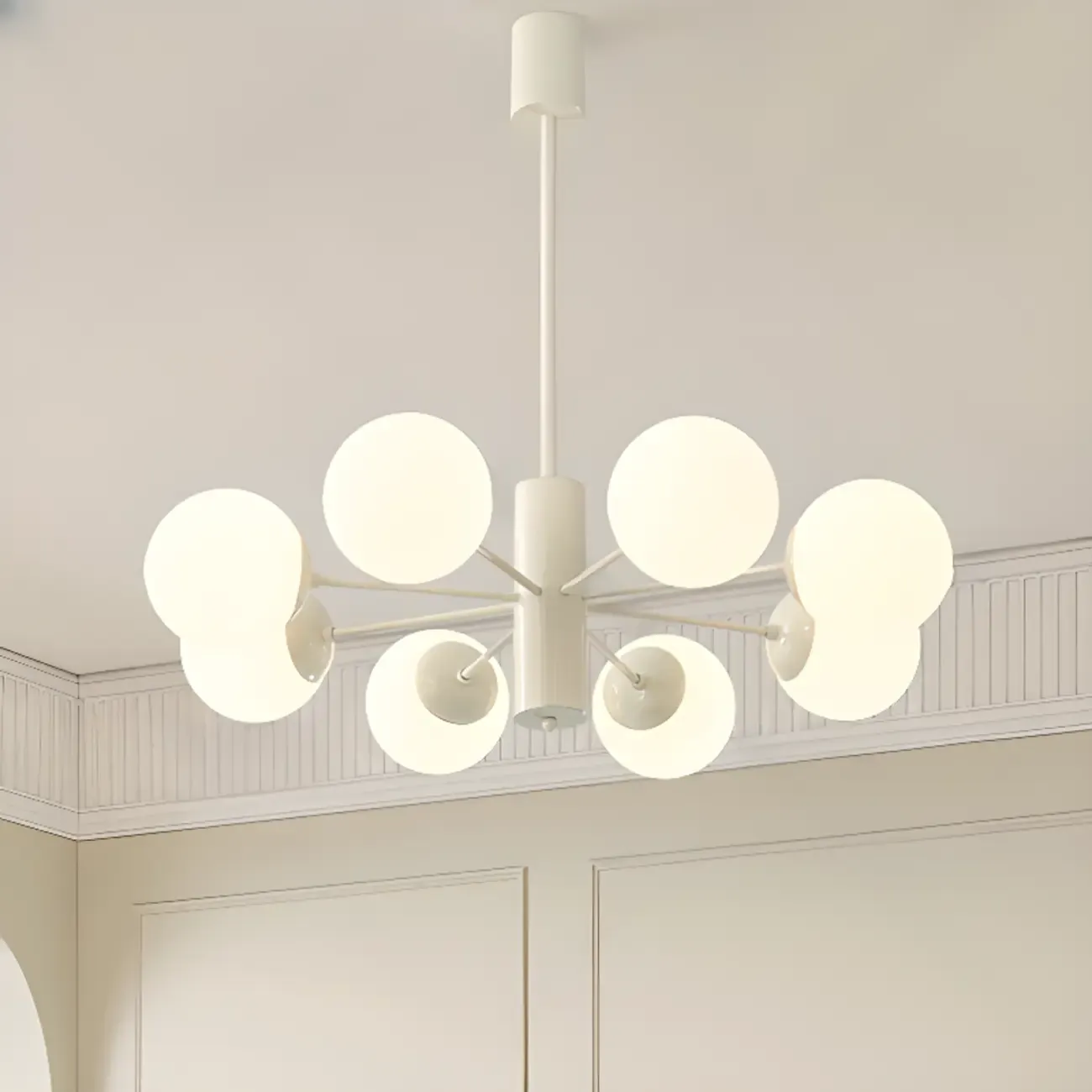 White Round Metal Modern Minimalist Chandelier Light Image - 4