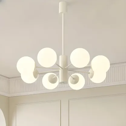 White Round Metal Modern Minimalist Chandelier Light Image - 4