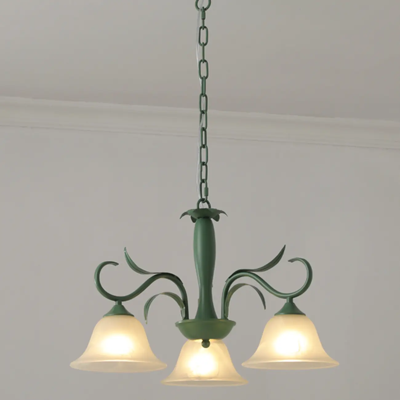 Elegant Bell Glass Shade Nordic Green Metal Chandelier  Image - 5 | homeyfad