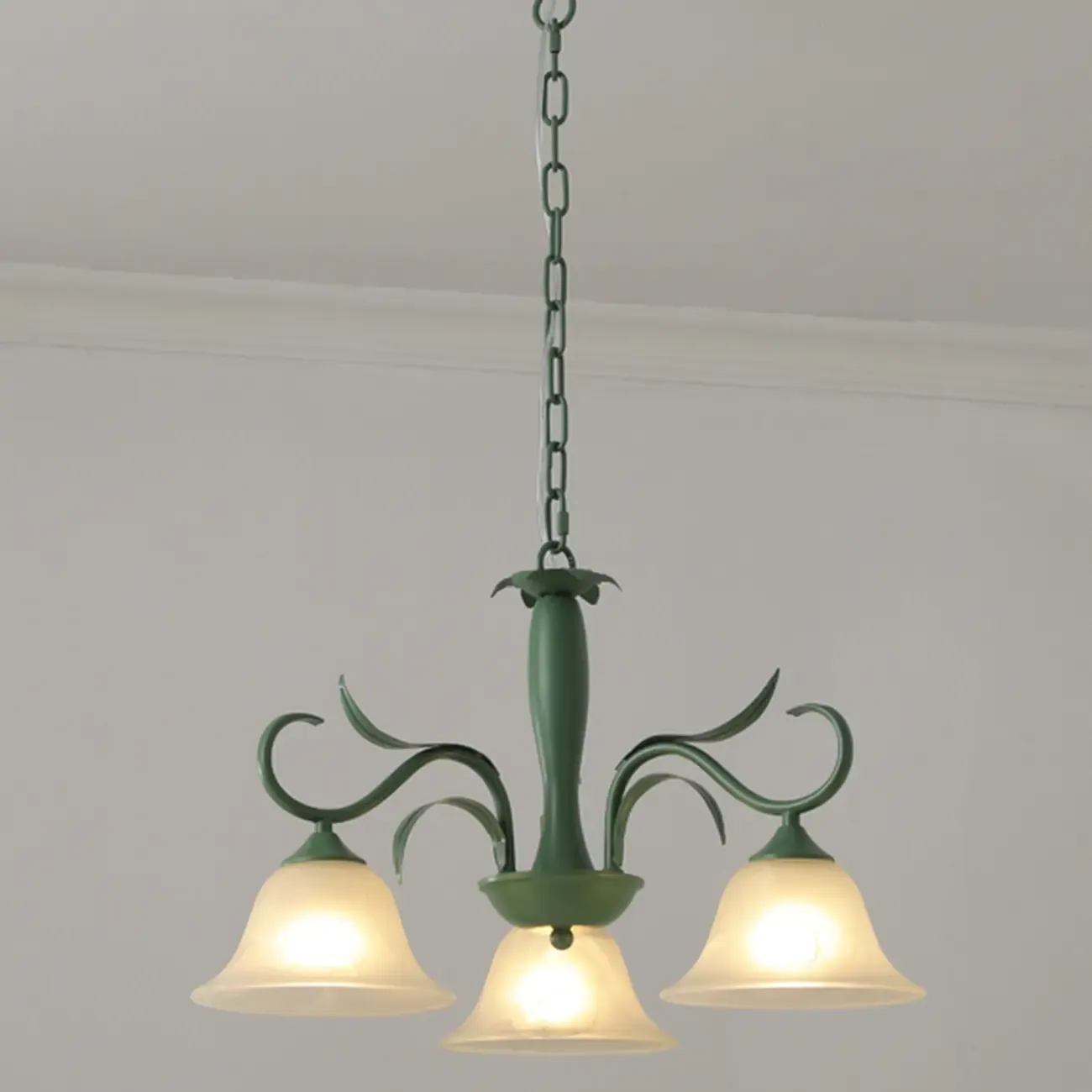 Elegant Bell Glass Shade Nordic Green Metal Chandelier  Image - 5