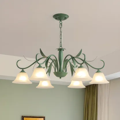 Elegant Bell Glass Shade Nordic Green Metal Chandelier  Image - 2