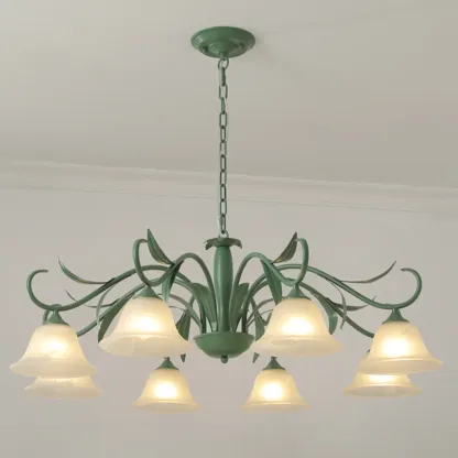 Elegant Bell Glass Shade Nordic Green Metal Chandelier  Image - 8