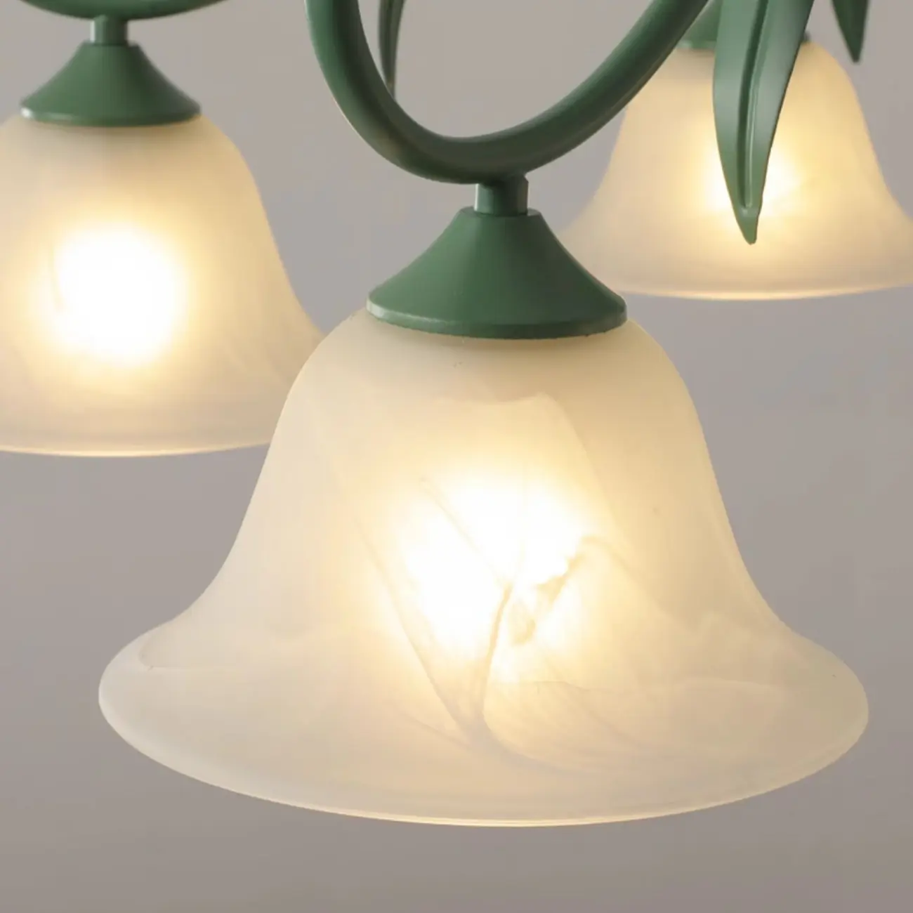 Elegant Bell Glass Shade Nordic Green Metal Chandelier  Image - 9 | homeyfad