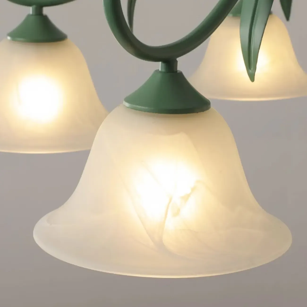 Elegant Bell Glass Shade Nordic Green Metal Chandelier  Image - 9