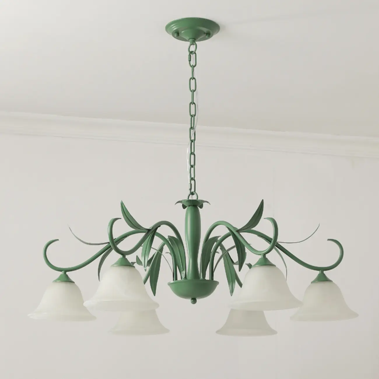 Elegant Bell Glass Shade Nordic Green Metal Chandelier  Image - 11 | homeyfad