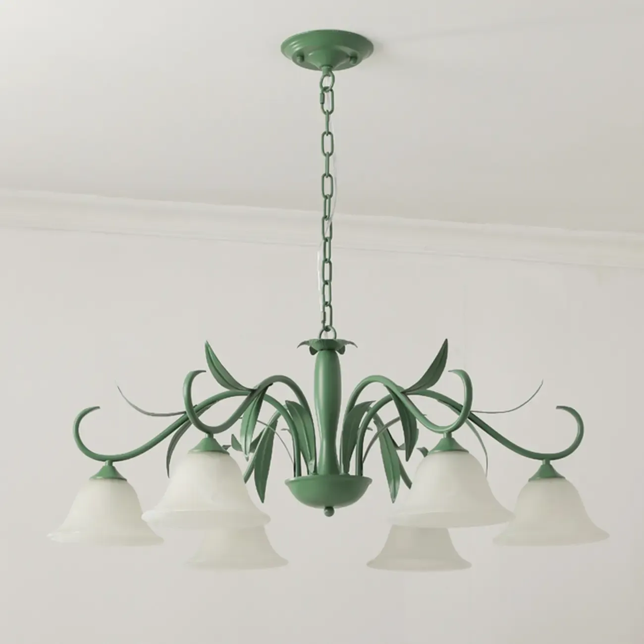 Elegant Bell Glass Shade Nordic Green Metal Chandelier  Image - 11