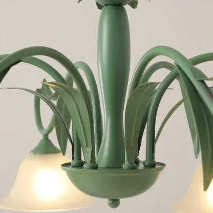 Elegant Bell Glass Shade Nordic Green Metal Chandelier  Image - 10