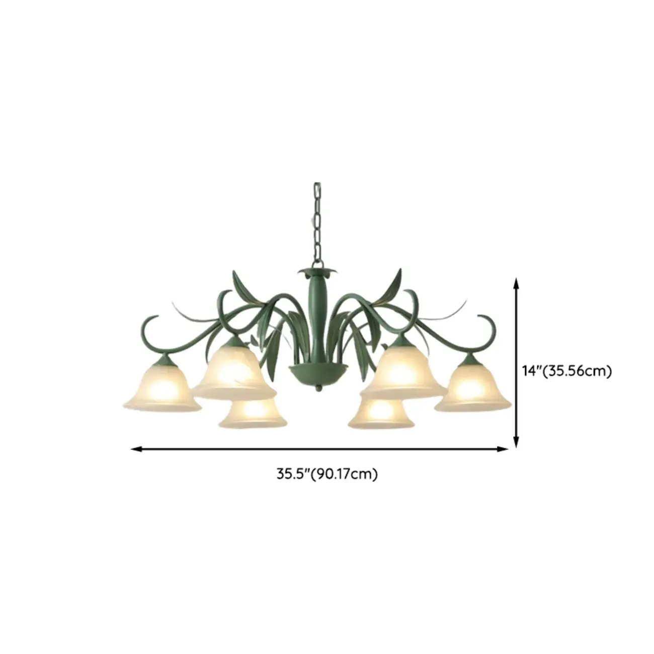 Elegant Bell Glass Shade Nordic Green Metal Chandelier  Image - 14