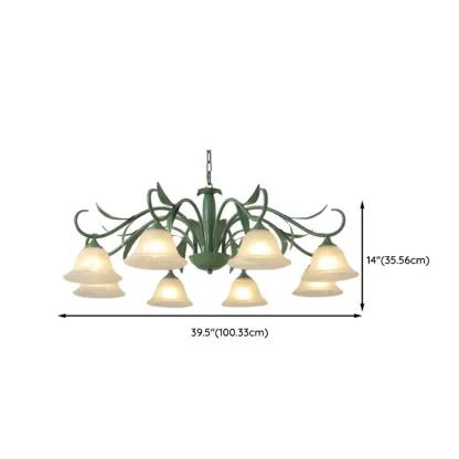 Elegant Bell Glass Shade Nordic Green Metal Chandelier  Image - 15