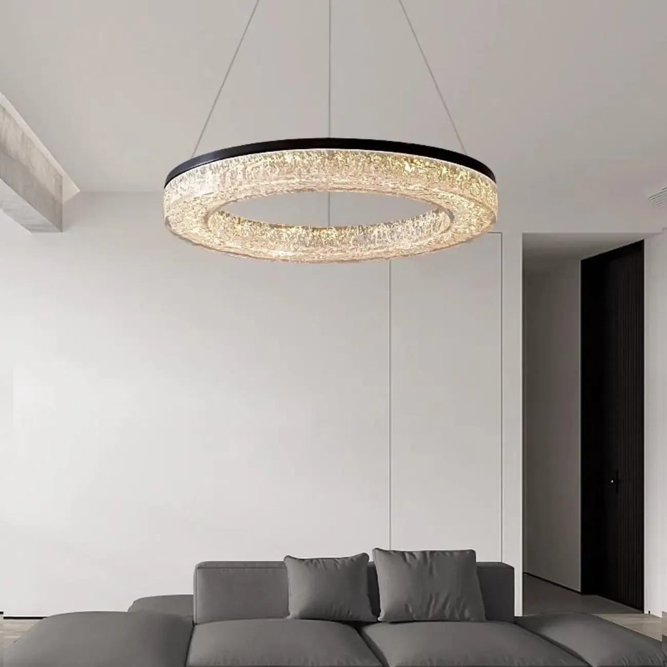 Black Circular Crystal Modern Chandelier Light Image - 2