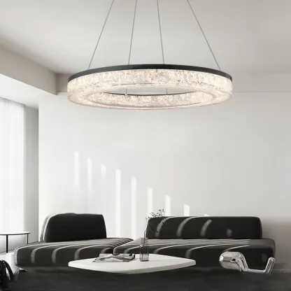 Black Circular Crystal Modern Chandelier Light Image - 1