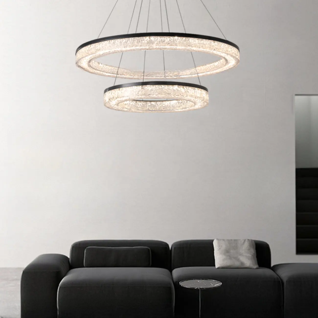 Black Circular Crystal Modern Chandelier Light Image - 3 | homeyfad
