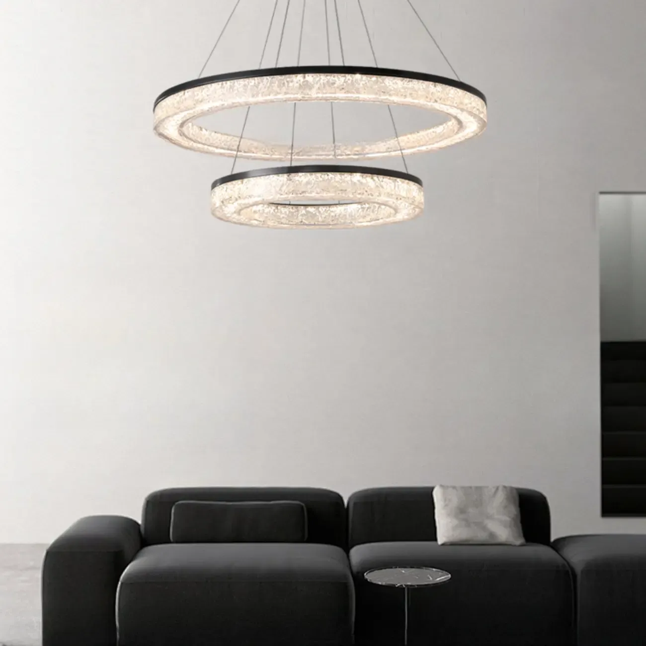 Black Circular Crystal Modern Chandelier Light Image - 3
