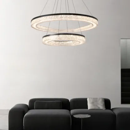 Black Circular Crystal Modern Chandelier Light Image - 3