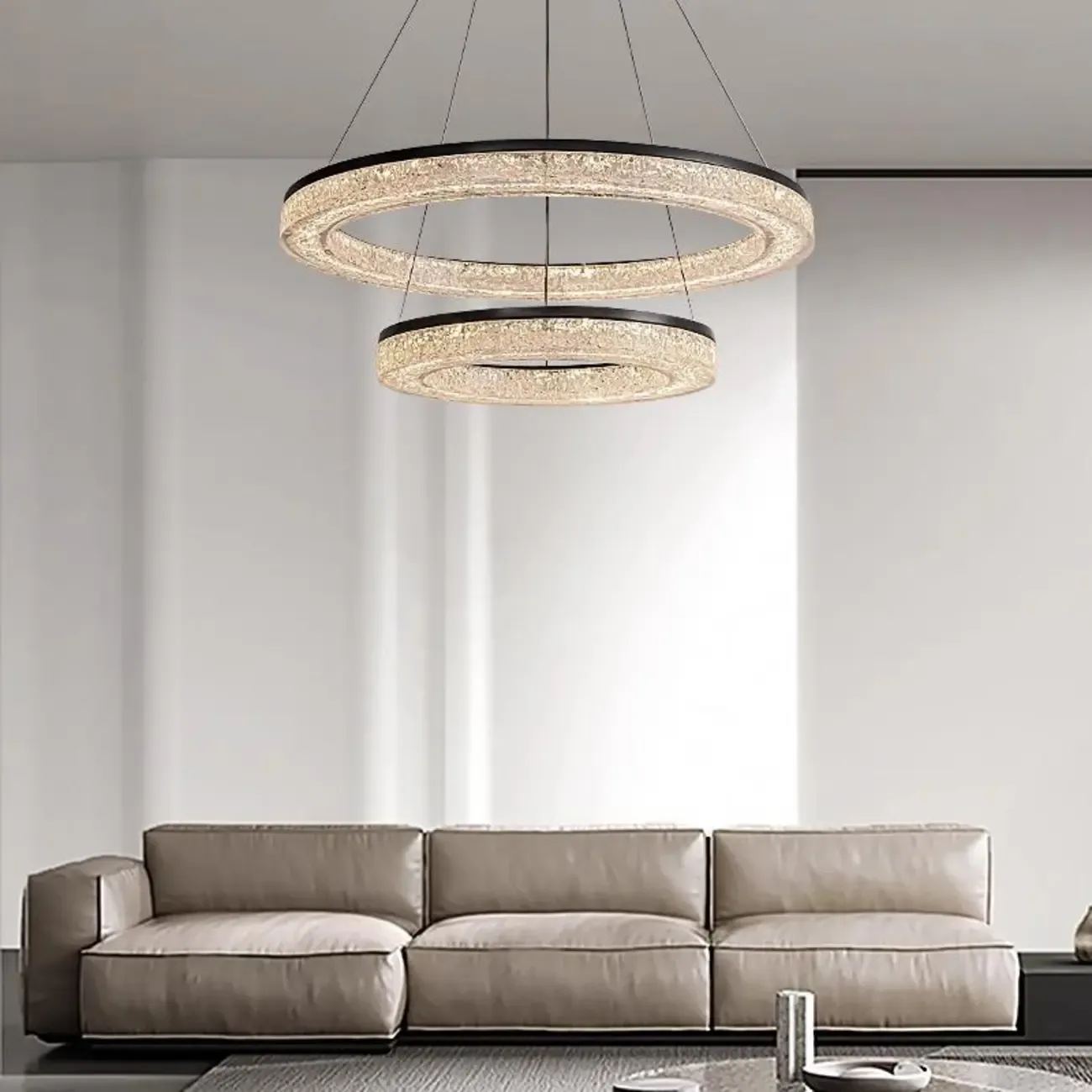 Black Circular Crystal Modern Chandelier Light Image - 4