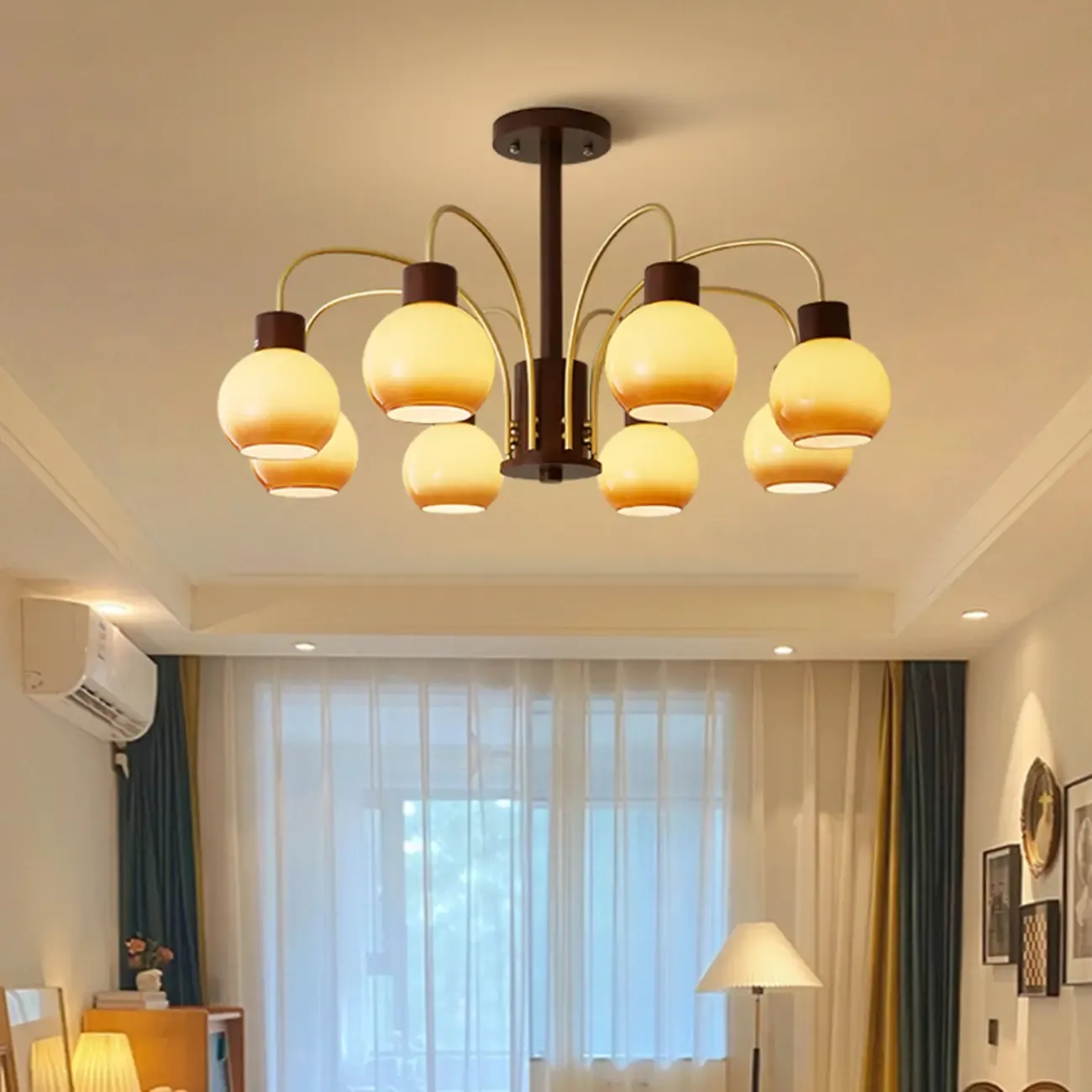 Gold Linear Glass Modern Chandelier Black Light Image - 3