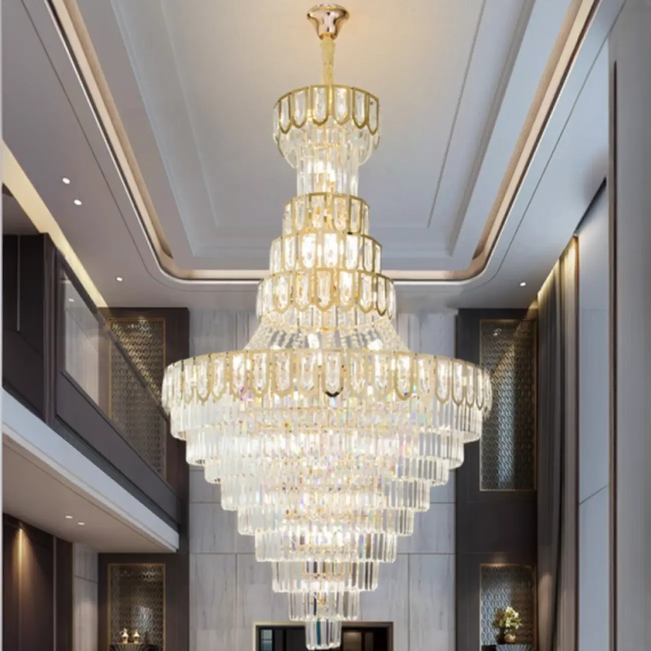 Luxury Adjustable Gold Tiered Crystal High Ceiling Chandelier Image - 1 | homeyfad