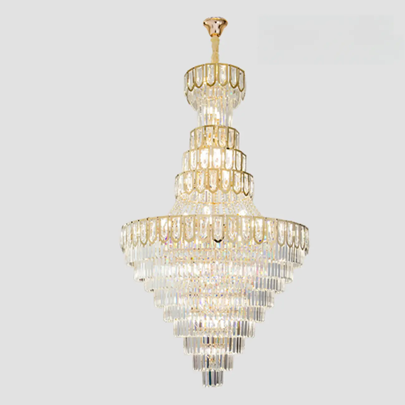 Luxury Adjustable Gold Tiered Crystal High Ceiling Chandelier Image - 7 | homeyfad