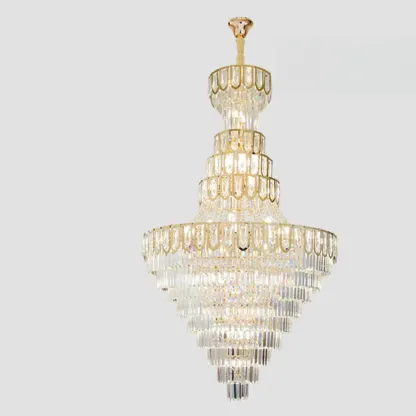 Luxury Adjustable Gold Tiered Crystal High Ceiling Chandelier Image - 8