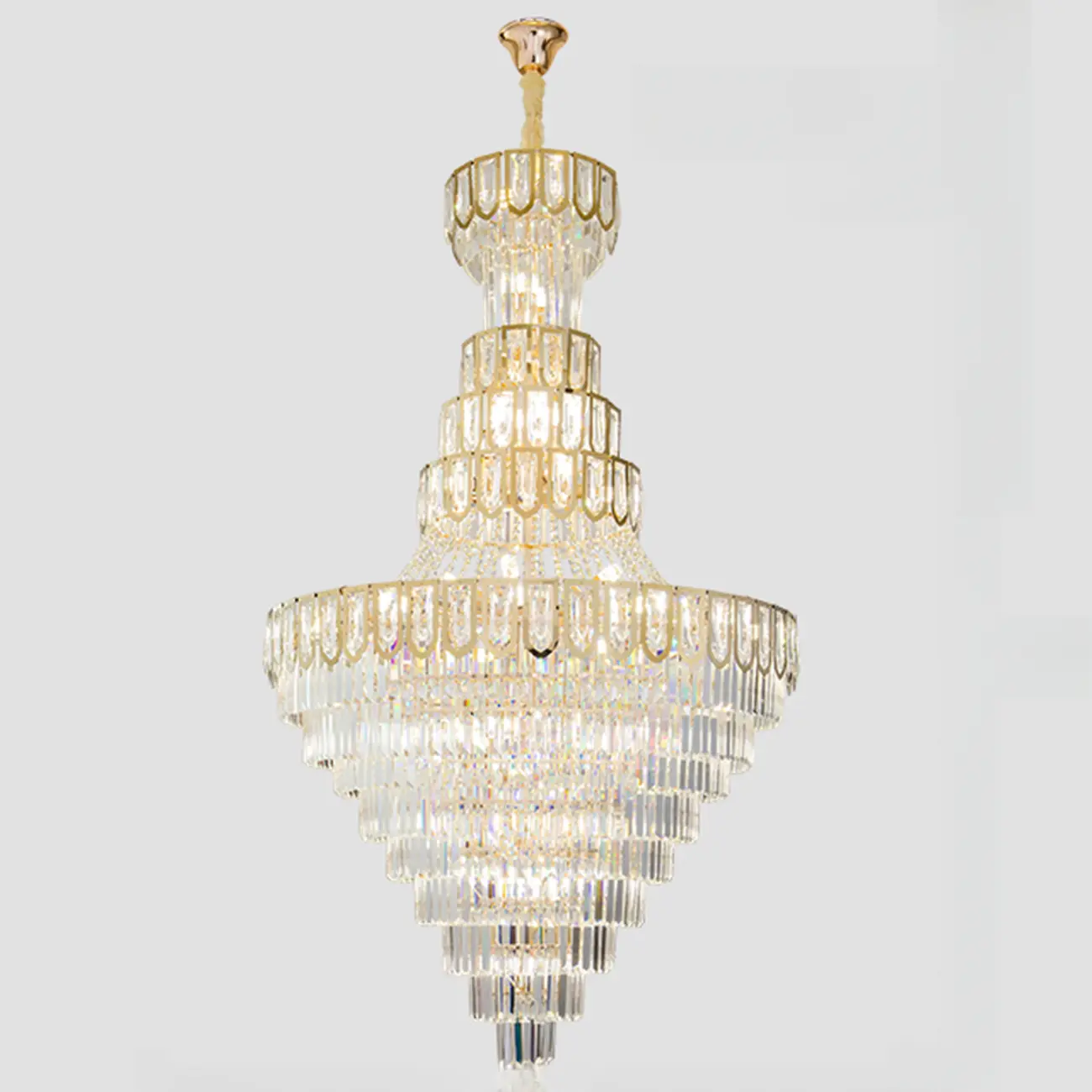 Luxury Adjustable Gold Tiered Crystal High Ceiling Chandelier Image - 10 | homeyfad