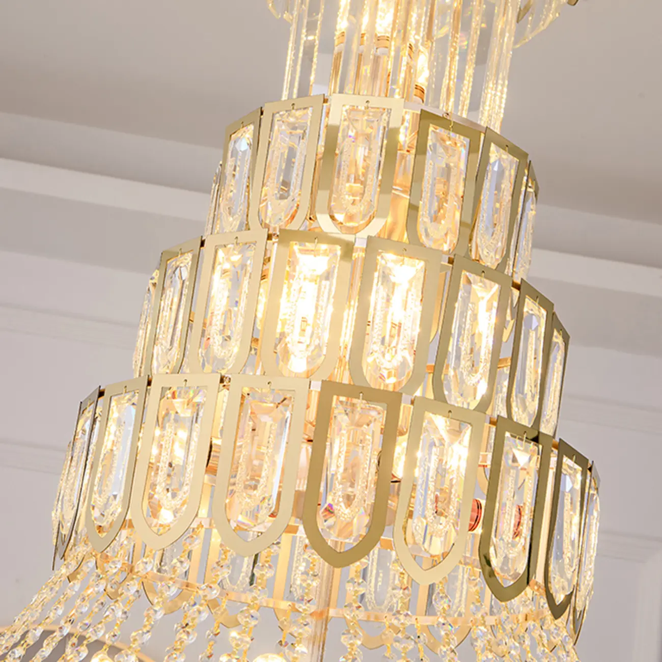 Luxury Adjustable Gold Tiered Crystal High Ceiling Chandelier Image - 6 | homeyfad