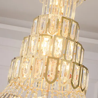 Luxury Adjustable Gold Tiered Crystal High Ceiling Chandelier Image - 6