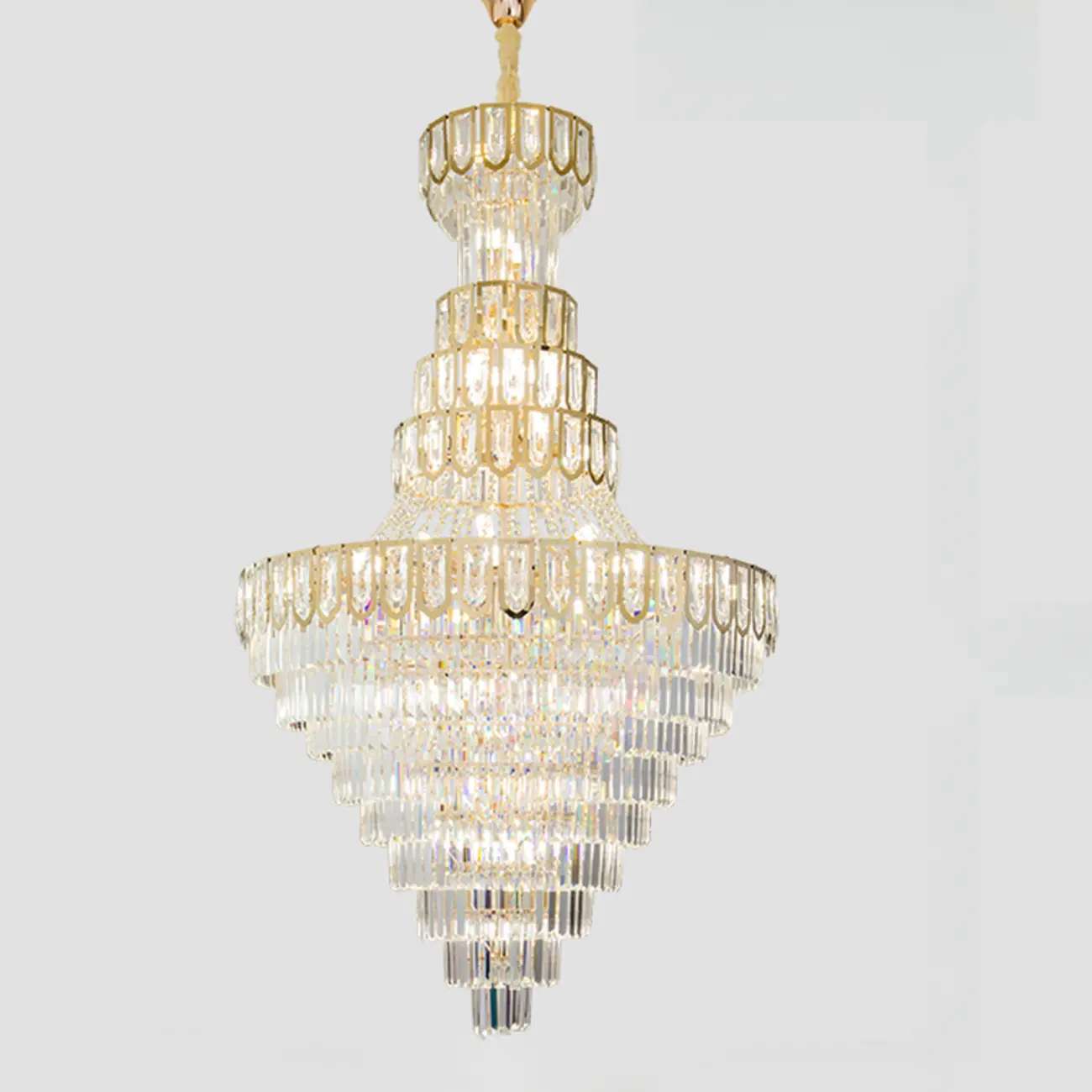 Luxury Adjustable Gold Tiered Crystal High Ceiling Chandelier Image - 11 | homeyfad