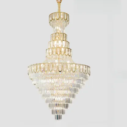 Luxury Adjustable Gold Tiered Crystal High Ceiling Chandelier Image - 11
