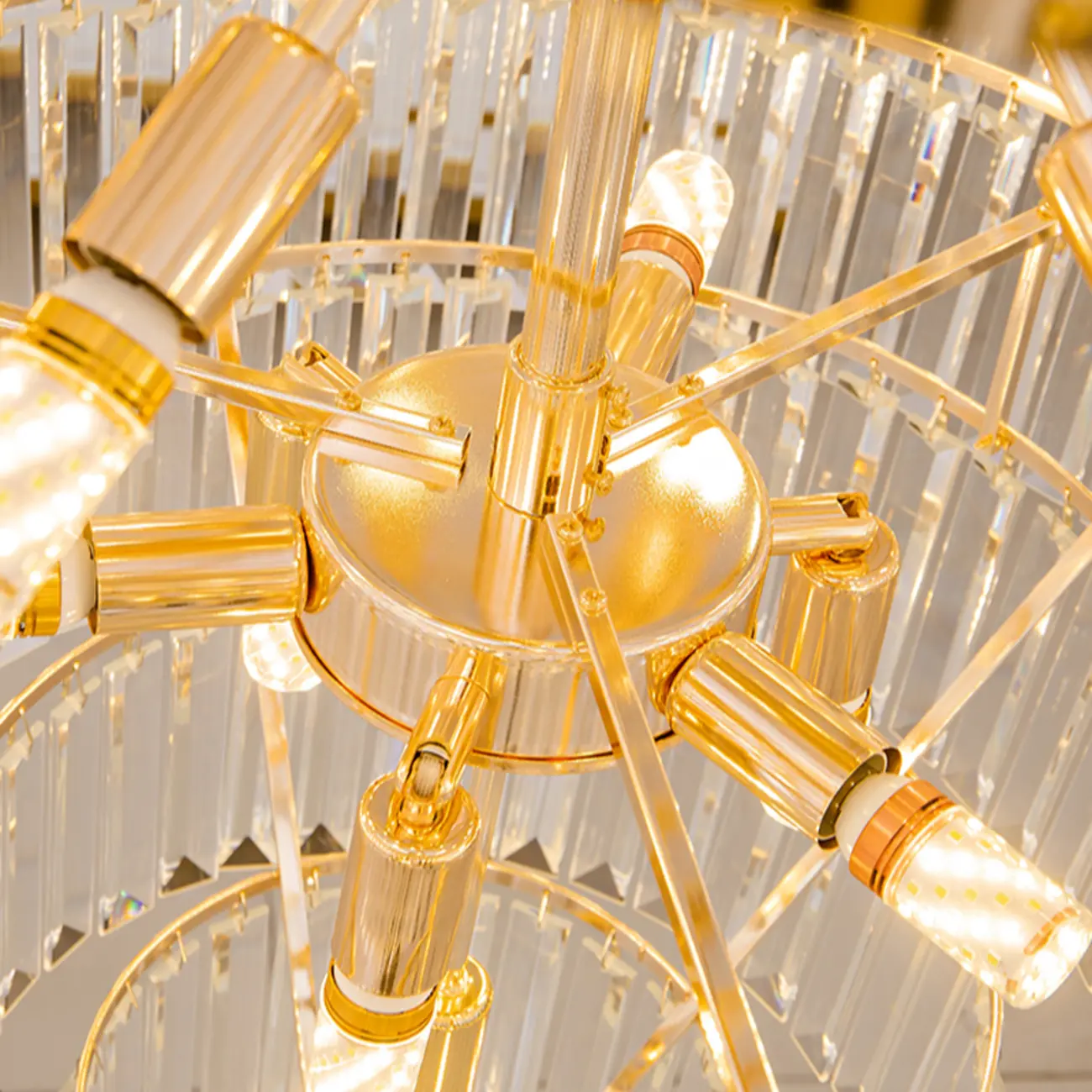 Luxury Adjustable Gold Tiered Crystal High Ceiling Chandelier Image - 5 | homeyfad